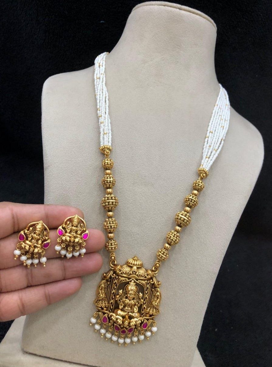 Antique Lakshmi Design Sugar Beads Long Haram set